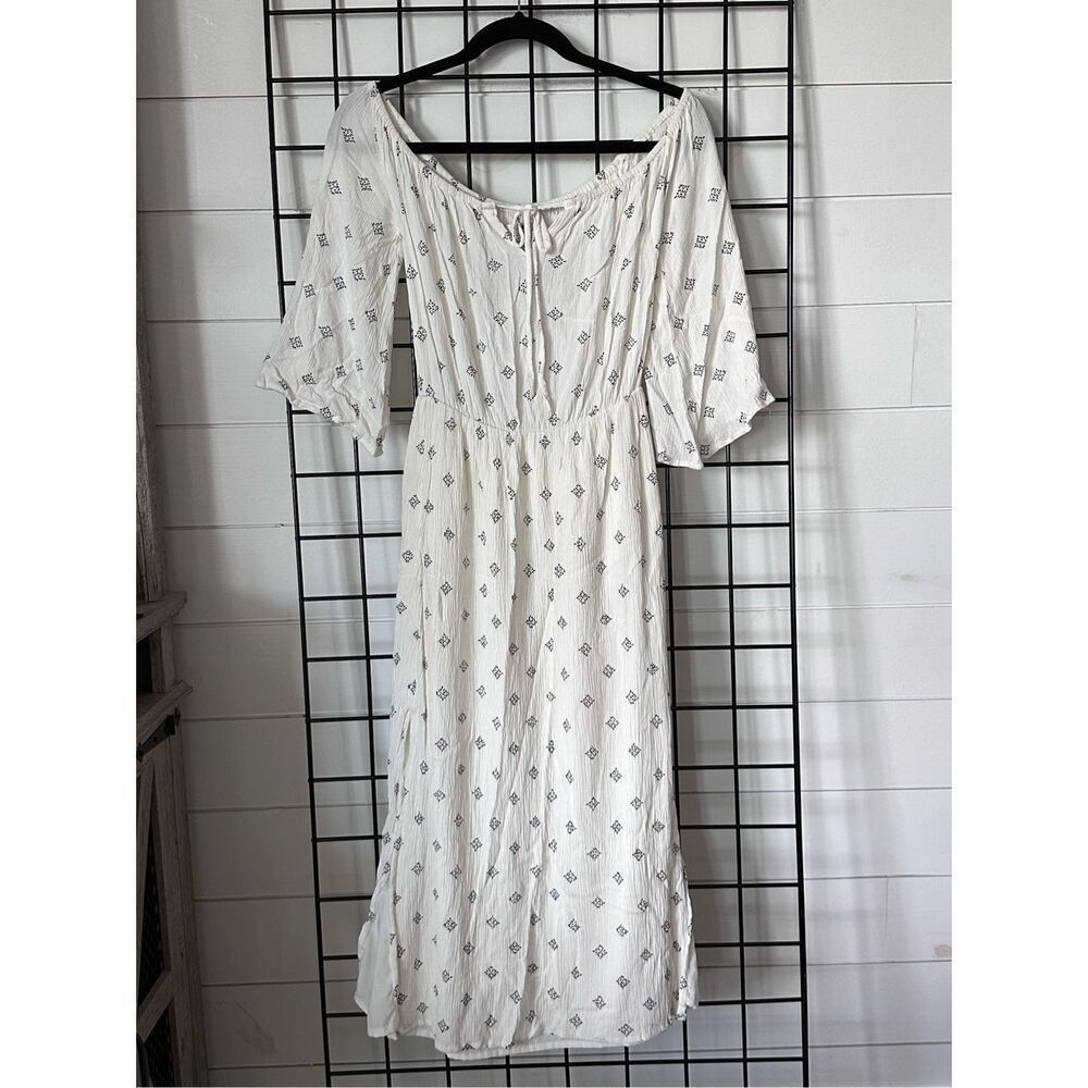 AMUSE SOCIETY Cruz Ivory Print Off-the-Shoulder Gauzy Midi Dress Womens S